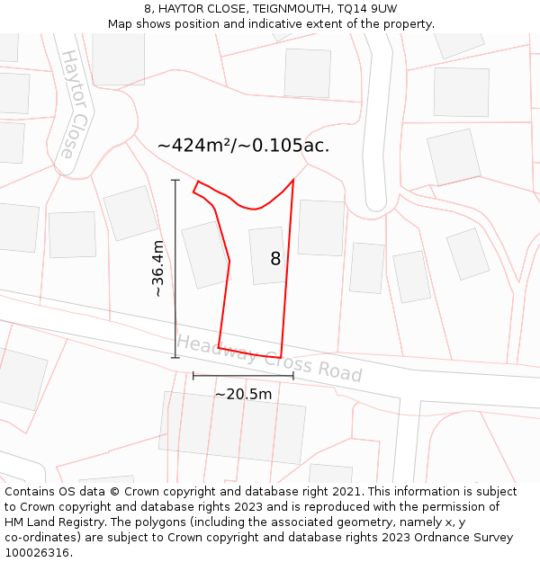 8, HAYTOR CLOSE, TEIGNMOUTH, TQ14 9UW: Plot and title map