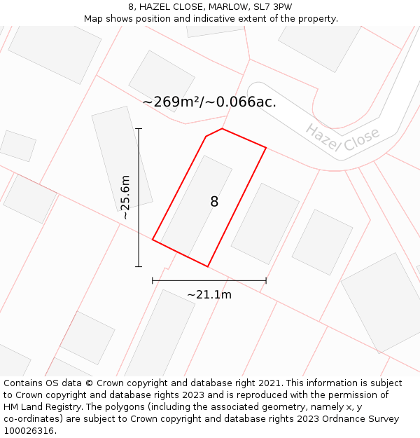 8, HAZEL CLOSE, MARLOW, SL7 3PW: Plot and title map