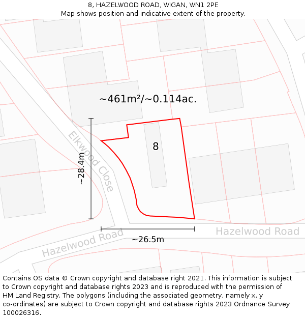 8, HAZELWOOD ROAD, WIGAN, WN1 2PE: Plot and title map