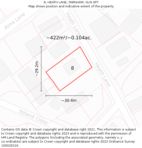 8, HEATH LANE, FARNHAM, GU9 0PT: Plot and title map