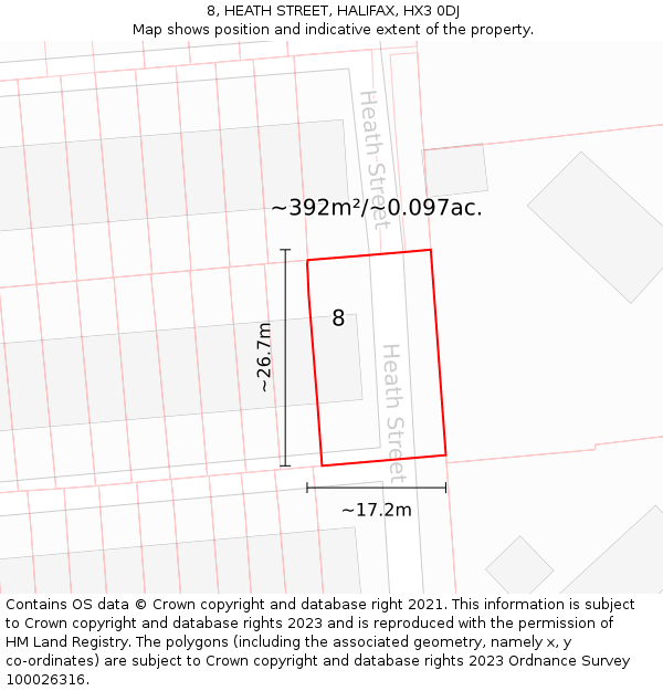 8, HEATH STREET, HALIFAX, HX3 0DJ: Plot and title map