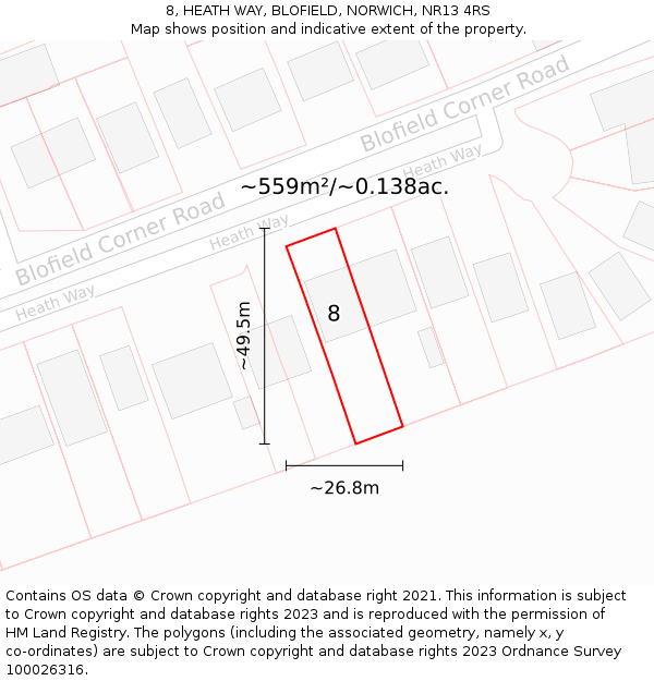 8, HEATH WAY, BLOFIELD, NORWICH, NR13 4RS: Plot and title map