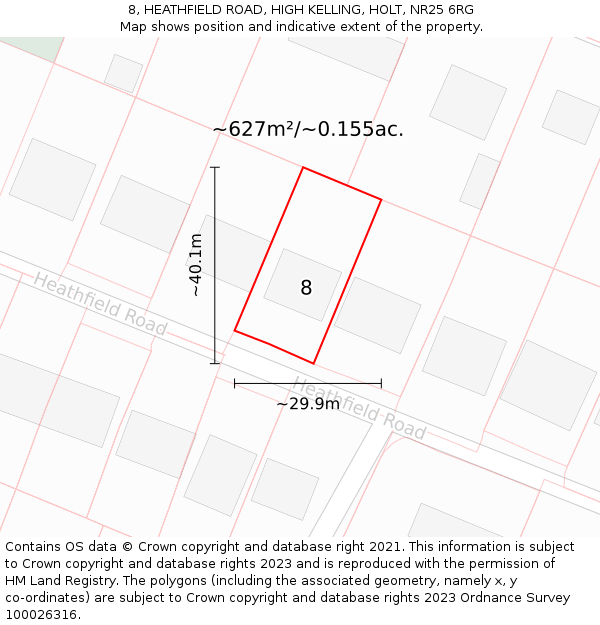 8, HEATHFIELD ROAD, HIGH KELLING, HOLT, NR25 6RG: Plot and title map