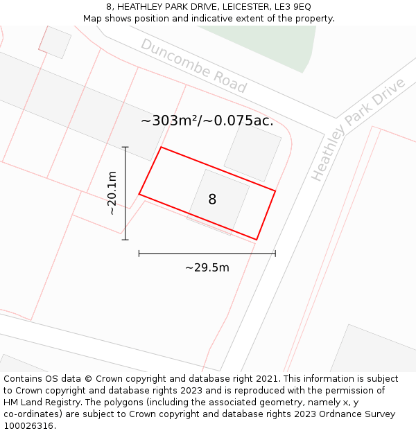 8, HEATHLEY PARK DRIVE, LEICESTER, LE3 9EQ: Plot and title map