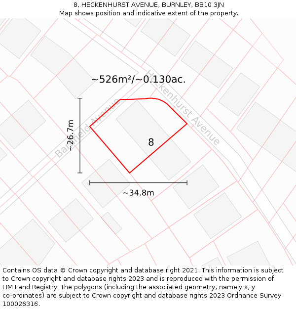 8, HECKENHURST AVENUE, BURNLEY, BB10 3JN: Plot and title map