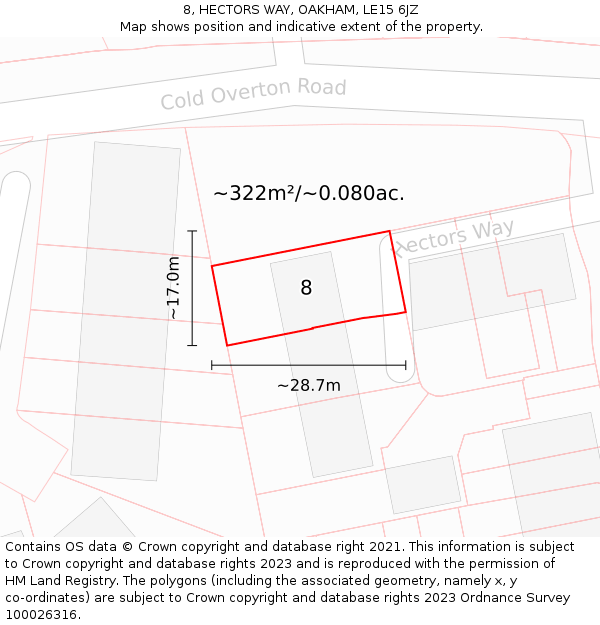 8, HECTORS WAY, OAKHAM, LE15 6JZ: Plot and title map