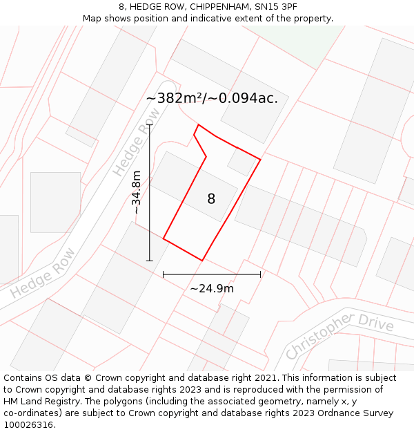 8, HEDGE ROW, CHIPPENHAM, SN15 3PF: Plot and title map