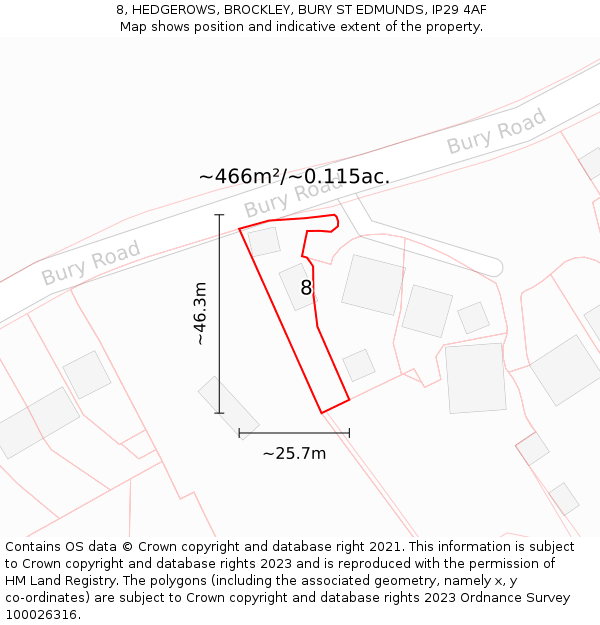 8, HEDGEROWS, BROCKLEY, BURY ST EDMUNDS, IP29 4AF: Plot and title map