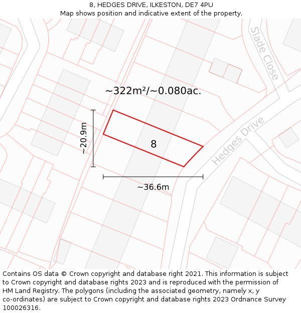 8, HEDGES DRIVE, ILKESTON, DE7 4PU: Plot and title map