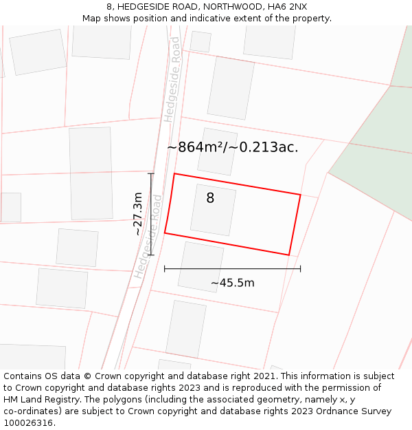 8, HEDGESIDE ROAD, NORTHWOOD, HA6 2NX: Plot and title map