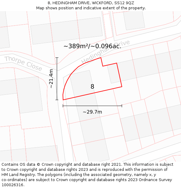 8, HEDINGHAM DRIVE, WICKFORD, SS12 9QZ: Plot and title map