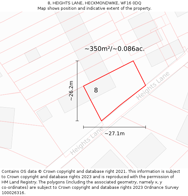 8, HEIGHTS LANE, HECKMONDWIKE, WF16 0DQ: Plot and title map