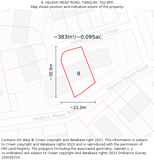 8, HELENS MEAD ROAD, TORQUAY, TQ2 8PD: Plot and title map