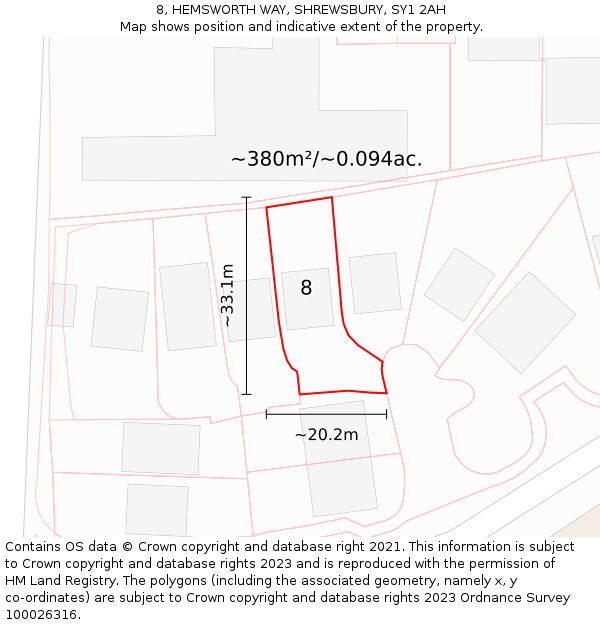 8, HEMSWORTH WAY, SHREWSBURY, SY1 2AH: Plot and title map