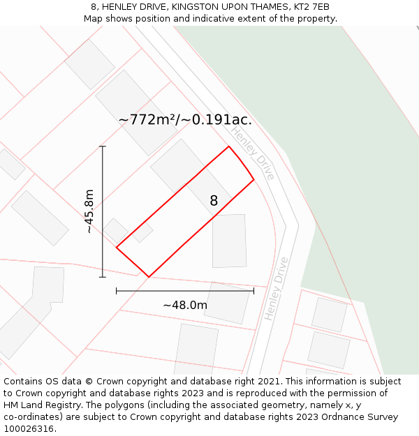 8, HENLEY DRIVE, KINGSTON UPON THAMES, KT2 7EB: Plot and title map