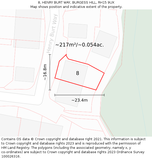 8, HENRY BURT WAY, BURGESS HILL, RH15 9UX: Plot and title map