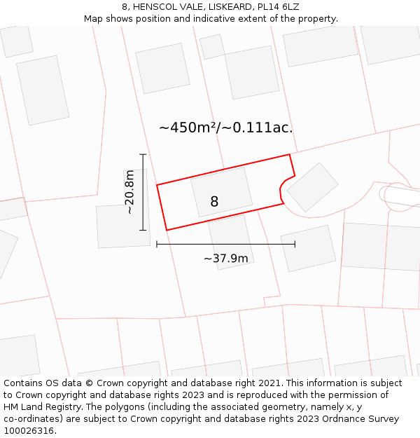 8, HENSCOL VALE, LISKEARD, PL14 6LZ: Plot and title map