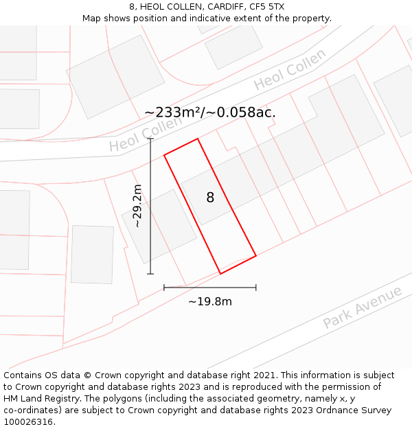 8, HEOL COLLEN, CARDIFF, CF5 5TX: Plot and title map