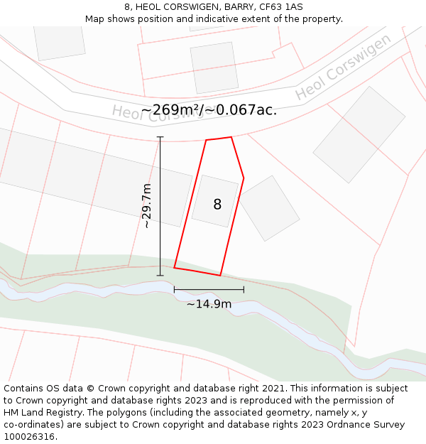 8, HEOL CORSWIGEN, BARRY, CF63 1AS: Plot and title map