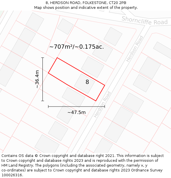 8, HERDSON ROAD, FOLKESTONE, CT20 2PB: Plot and title map