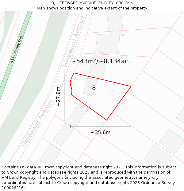 8, HEREWARD AVENUE, PURLEY, CR8 2NN: Plot and title map