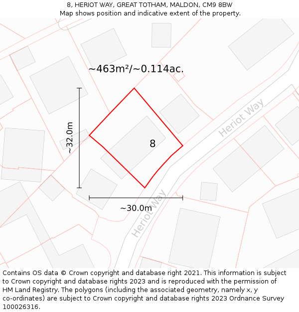 8, HERIOT WAY, GREAT TOTHAM, MALDON, CM9 8BW: Plot and title map