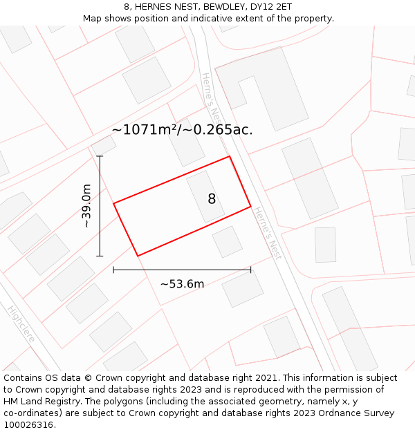 8, HERNES NEST, BEWDLEY, DY12 2ET: Plot and title map