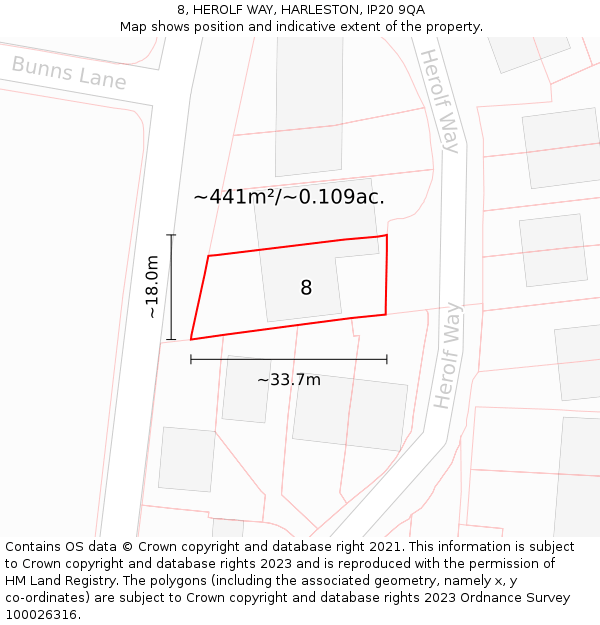 8, HEROLF WAY, HARLESTON, IP20 9QA: Plot and title map