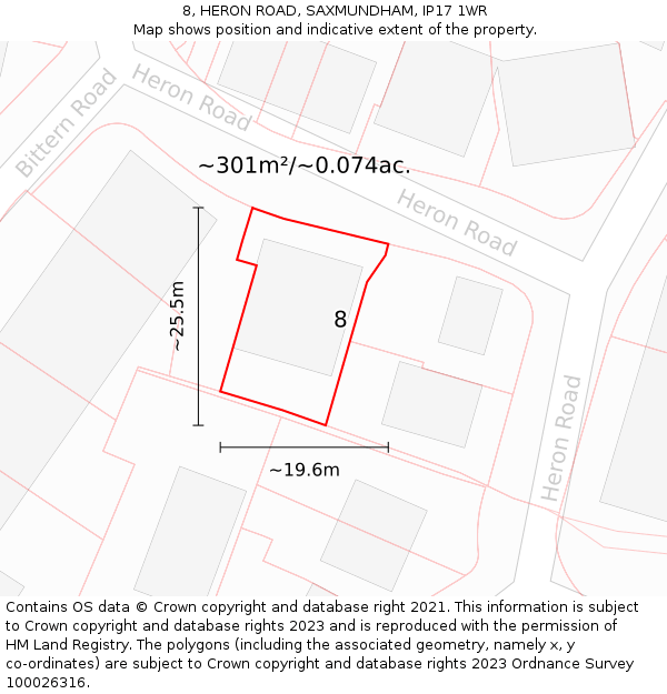 8, HERON ROAD, SAXMUNDHAM, IP17 1WR: Plot and title map