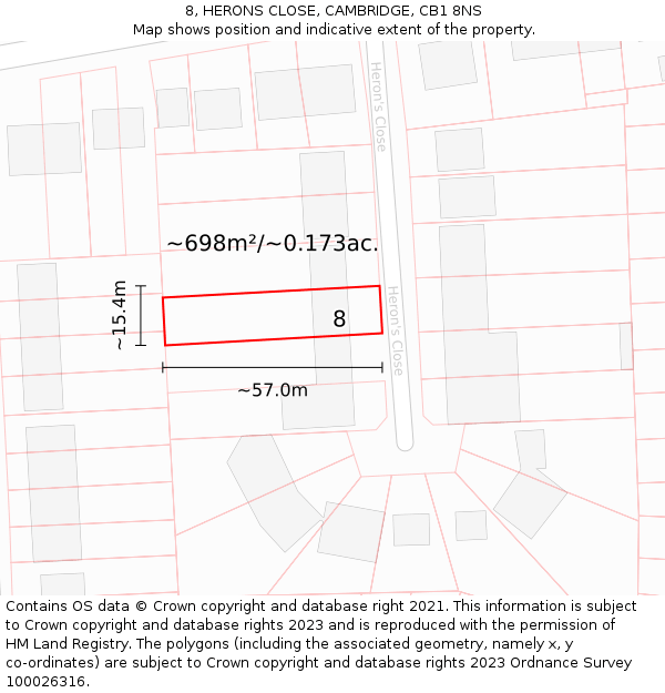 8, HERONS CLOSE, CAMBRIDGE, CB1 8NS: Plot and title map