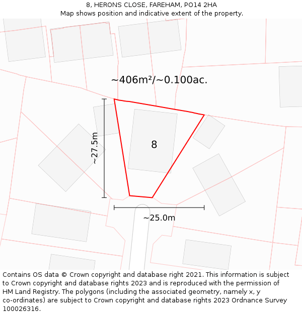 8, HERONS CLOSE, FAREHAM, PO14 2HA: Plot and title map