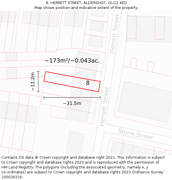 8, HERRETT STREET, ALDERSHOT, GU12 4ED: Plot and title map