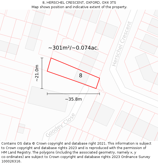 8, HERSCHEL CRESCENT, OXFORD, OX4 3TS: Plot and title map
