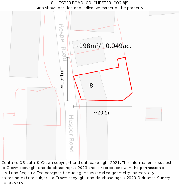 8, HESPER ROAD, COLCHESTER, CO2 8JS: Plot and title map