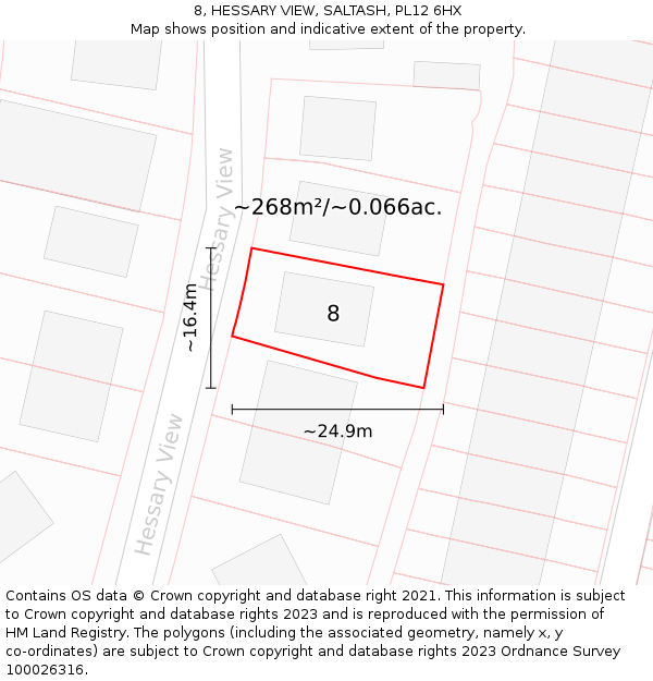 8, HESSARY VIEW, SALTASH, PL12 6HX: Plot and title map