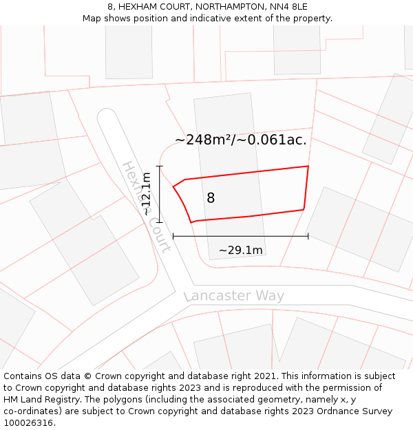 8, HEXHAM COURT, NORTHAMPTON, NN4 8LE: Plot and title map