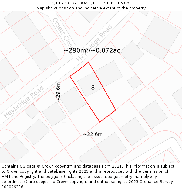 8, HEYBRIDGE ROAD, LEICESTER, LE5 0AP: Plot and title map