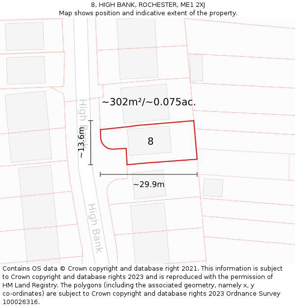 8, HIGH BANK, ROCHESTER, ME1 2XJ: Plot and title map
