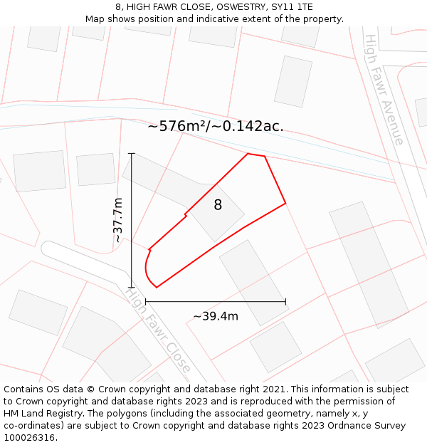 8, HIGH FAWR CLOSE, OSWESTRY, SY11 1TE: Plot and title map