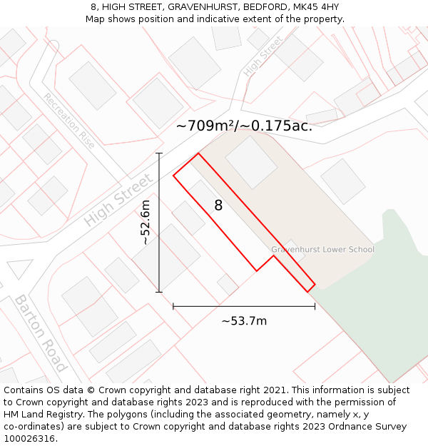 8, HIGH STREET, GRAVENHURST, BEDFORD, MK45 4HY: Plot and title map