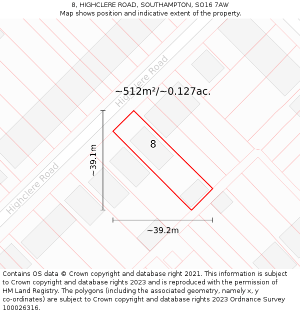 8, HIGHCLERE ROAD, SOUTHAMPTON, SO16 7AW: Plot and title map