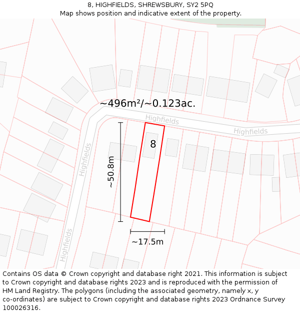 8, HIGHFIELDS, SHREWSBURY, SY2 5PQ: Plot and title map