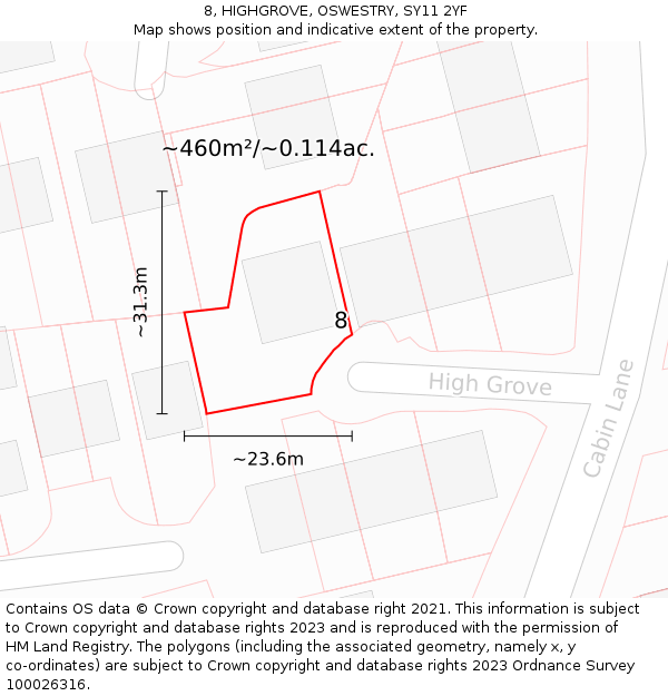 8, HIGHGROVE, OSWESTRY, SY11 2YF: Plot and title map