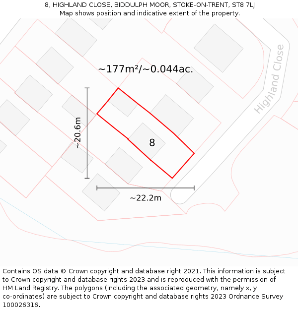 8, HIGHLAND CLOSE, BIDDULPH MOOR, STOKE-ON-TRENT, ST8 7LJ: Plot and title map