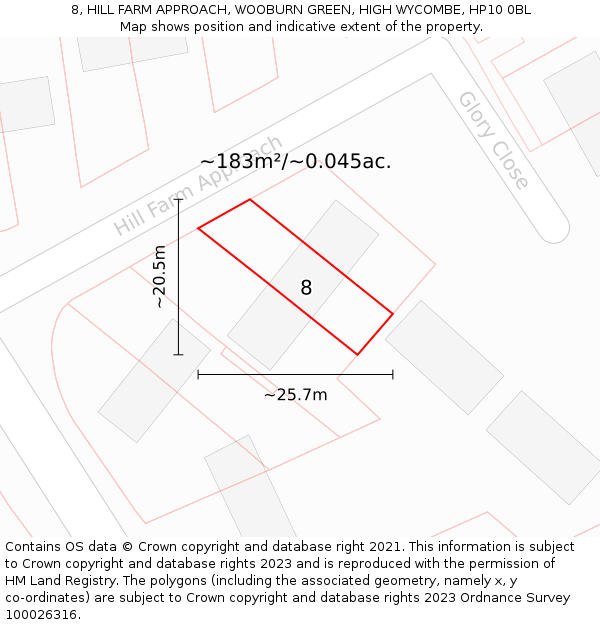 8, HILL FARM APPROACH, WOOBURN GREEN, HIGH WYCOMBE, HP10 0BL: Plot and title map