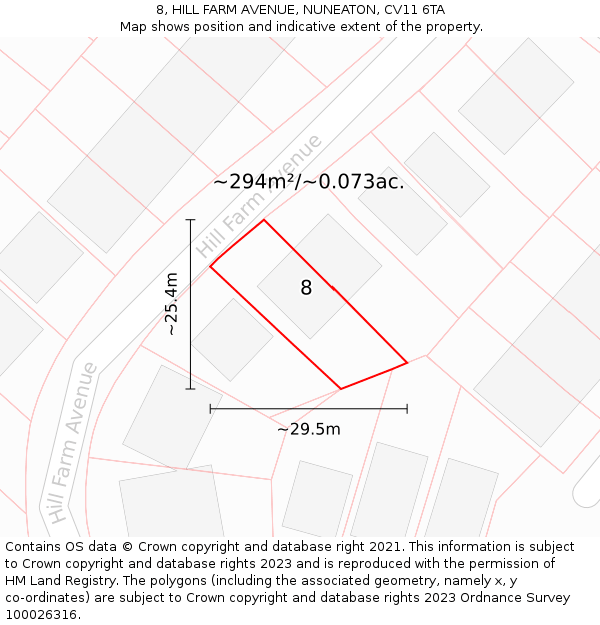 8, HILL FARM AVENUE, NUNEATON, CV11 6TA: Plot and title map