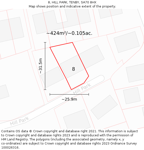 8, HILL PARK, TENBY, SA70 8HX: Plot and title map