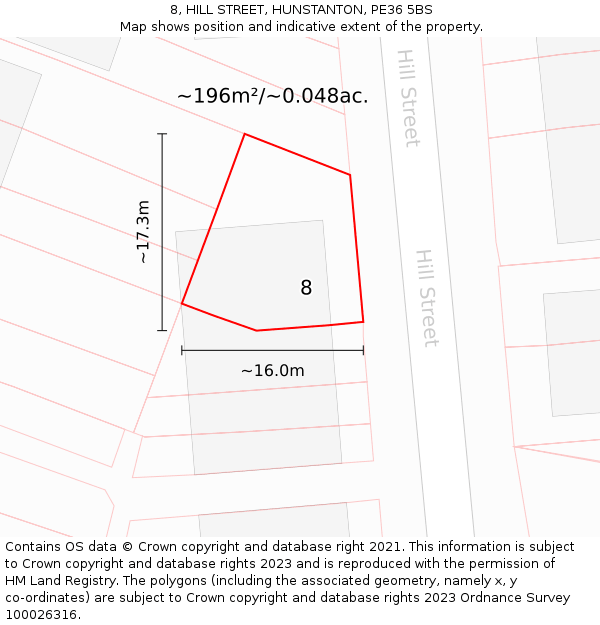 8, HILL STREET, HUNSTANTON, PE36 5BS: Plot and title map