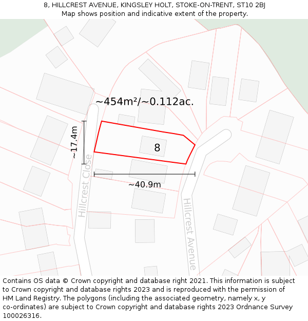 8, HILLCREST AVENUE, KINGSLEY HOLT, STOKE-ON-TRENT, ST10 2BJ: Plot and title map