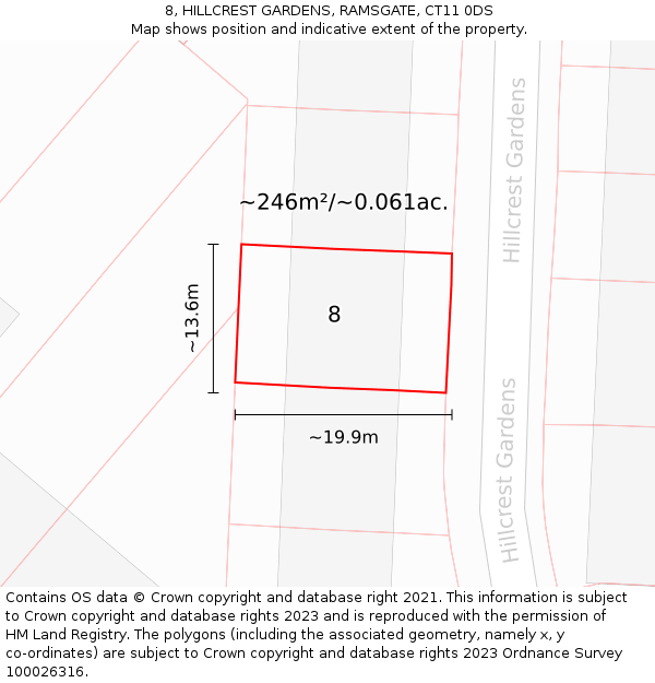 8, HILLCREST GARDENS, RAMSGATE, CT11 0DS: Plot and title map